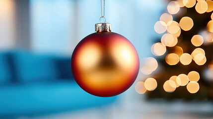 Red and gold Christmas ornament with bokeh