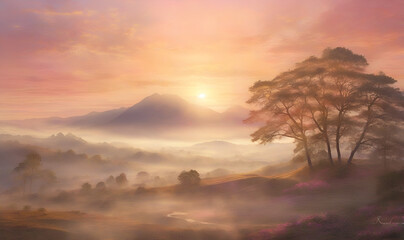 Naklejka premium Sunrise with a divine image radiating light.
