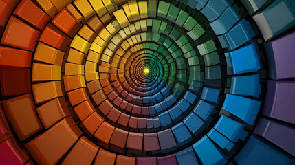Fototapeta premium Vibrant Circular Pattern of Colorful Paint Chips Spiraling inwards, Showcasing a Gradation from Warm Reds and Oranges to Cool Blues and Greens in a Dynamic Visual Display