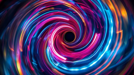 Celestial neon swirls on a dark backdrop, Clean white space in the center