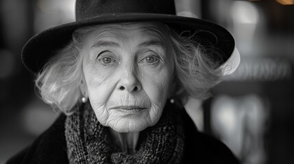 Timeless elegance shines through a woman's gaze in a bustling city street during winter afternoons. Generative AI