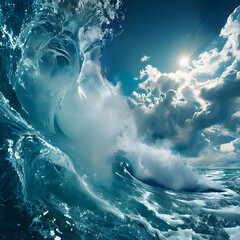 Fototapeta premium Ocean Wave with Sunlight and Dramatic Sky