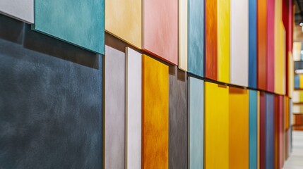 Vibrant plasterboard samples adorn the store's walls, offering a diverse palette for interior design enthusiasts. This versatile material adds a touch of color and texture to any room. 