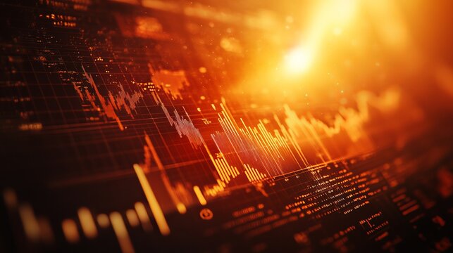 A vibrant abstract image featuring a glowing financial graph with fluctuating lines and data points, conveying a dynamic sense of technology and innovation.