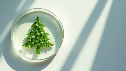 Christmas tree in petri dish on white background