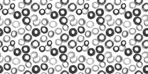 Hand drawn sketched circles seamless pattern. Endless texture background with doodle rings, scribble round vector wallpaper, sketchy design elements