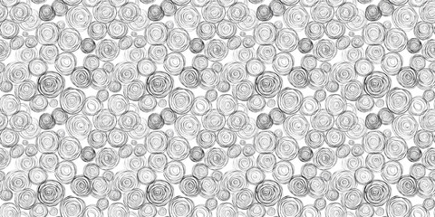 Hand drawn sketched circles seamless pattern. Endless texture background with doodle rings, scribble round vector wallpaper, sketchy design elements