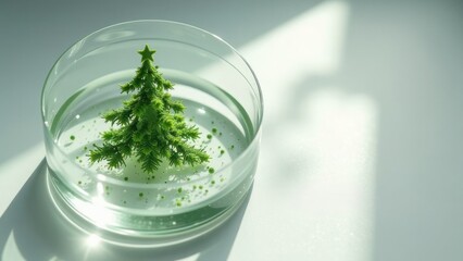 Christmas tree in petri dish on white background