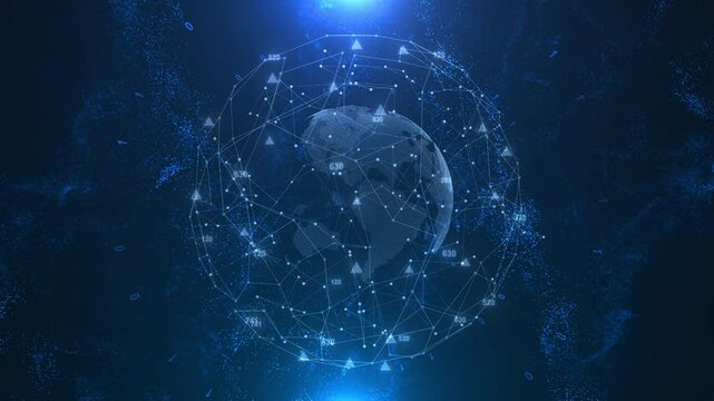 3d Earth globe rotation computer binary data network background. global, network connection, international Global social network Worldwide technology internet blockchain innovation, Digital cyberspace
