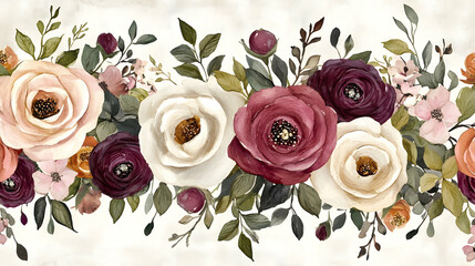 Beautiful Floral Arrangement with Soft Pink, White, and Deep Red Roses Surrounded by Delicate Leaves and Accents for Decorative Use in Art and Craft Projects