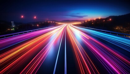 Obraz premium dynamic light trails on a highway at night generative ai