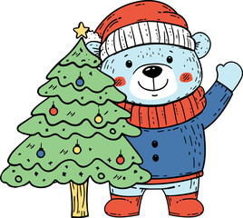 Cute Christmas Bear Illustration