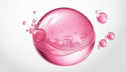 pink bubble isolated on white background with clipping path collagen serum transparent droplet for cosmetic beauty and spa concept