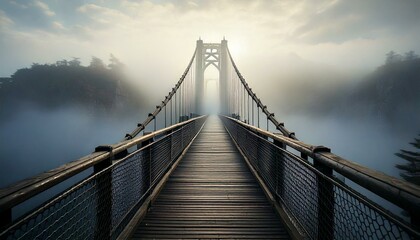 Fototapeta premium Bridge disappearing into fog