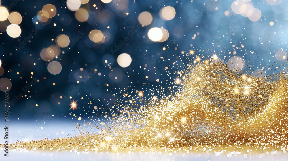 Poster glittering gold dust sparkles with shimmering light creating a magical bokeh background in a stunnin
