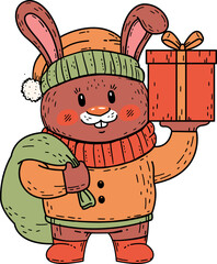 Cute Christmas Bunny Illustration