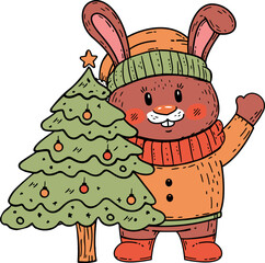 Cute Christmas Bunny Illustration