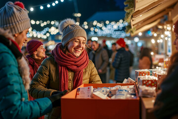Fototapeta premium A group of people standing around a table with presents
