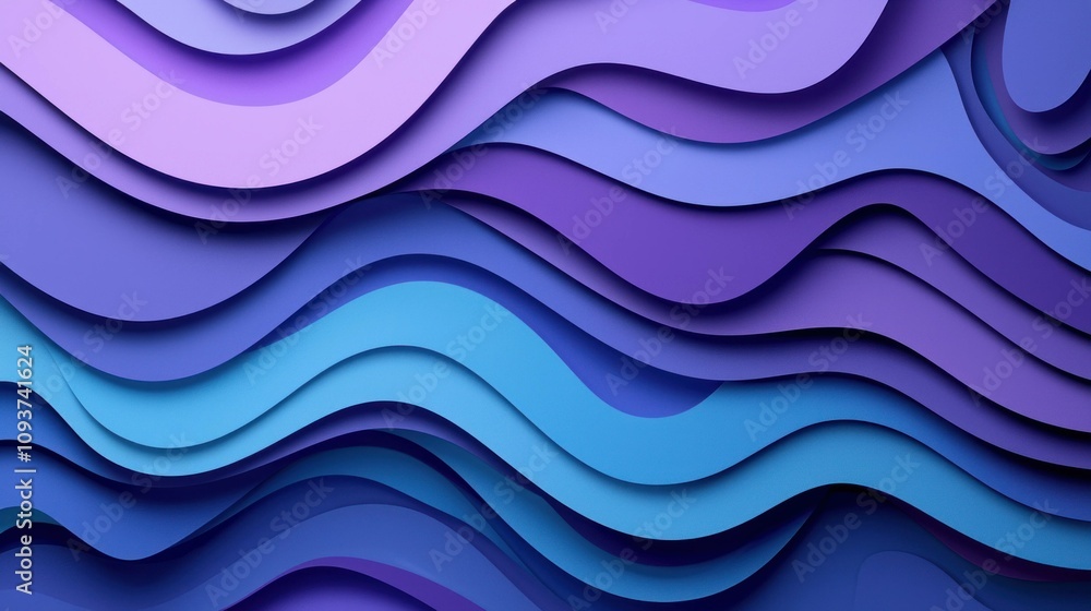 Poster abstract wavy patterns in shades of purple and blue, creating a dynamic and modern backdrop for crea