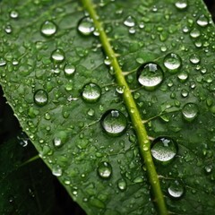 raindrops on a green leaf