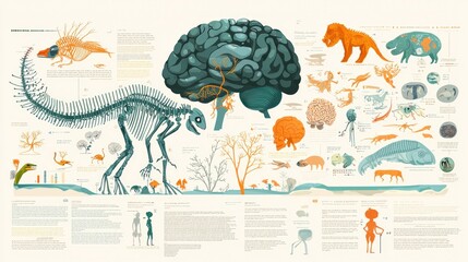 Infographic illustrating the evolution of brain size in various species over time.