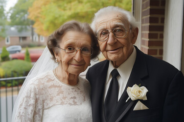 Senior Caucasian bride and groom couple renewing vows