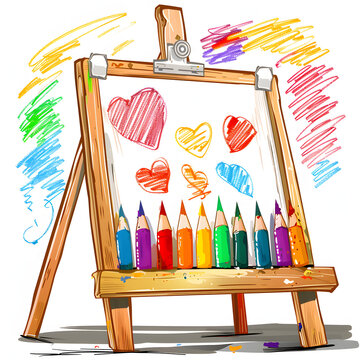 colorful hearts drawn on wooden easel clip art preview