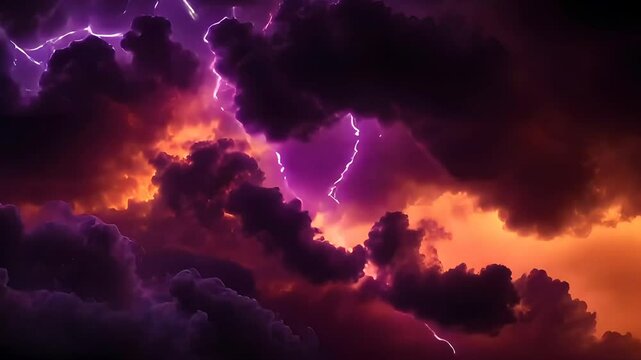 Dramatic colorful thunderstorm with multiple strikes