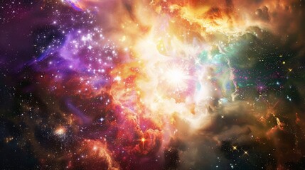 Fototapeta premium Cosmic energy bursts on a dark backdrop, Central white space for text