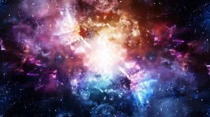 Obraz premium Cosmic energy bursts on a dark backdrop, Central white space for text