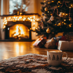 Christmas tree by the fireplace in the midst of winter 
