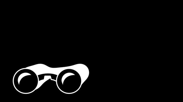 Binoculars icon animation on black background