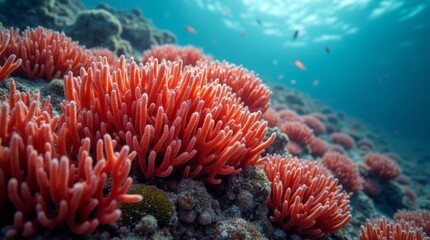 close up of a red coral reef under the sea