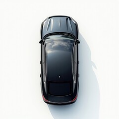 Fototapeta premium Modern black sedan car above top drone view isolated on white background