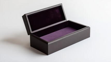 A sleek rectangular luxury box with soft velvet lining, partially open, on a white background