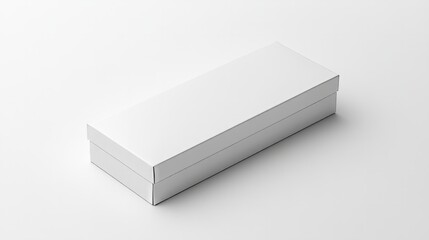 Fototapeta premium A sleek rectangular white box with rounded corners, resting neatly on a glossy white surface