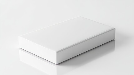 Naklejka premium A sleek rectangular white box with rounded corners, resting neatly on a glossy white surface