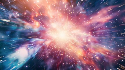 Fototapeta premium Cosmic energy bursts on a neutral canvas, Clean white space framing the text