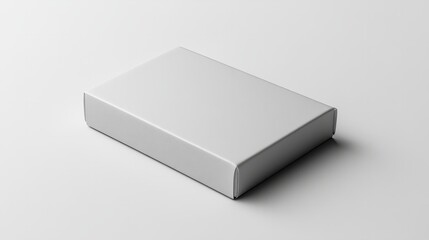 A slim, foldable box with a clean matte surface and sharp edges, lying on a plain white backdrop