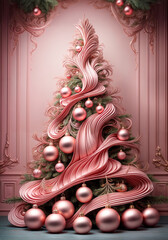 Pink Christmas Tree with Ornaments in a Pink Room