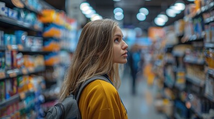 Obraz premium Young Female Customer Browsing Home Improvement Products in a Store
