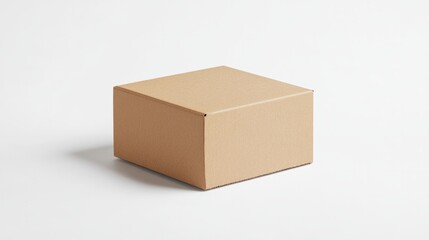 Obraz premium A small kraft paper box with natural grain and soft lighting, neatly centered on a white surface