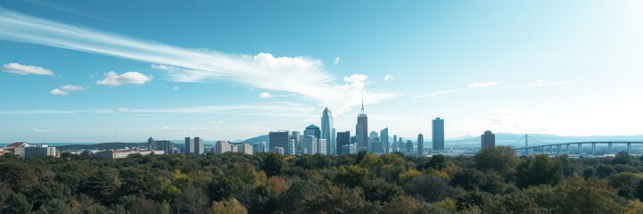 Obraz premium Abstract image of a city skyline merging with a forest landscape, showcasing the double exposure photo effect, merge, abstract, photography