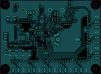 Tracing conductors of printed circuit board
of electronic device. Vector engineering 
drawing of pcb design. Electric background.
Computer technic cad project.
