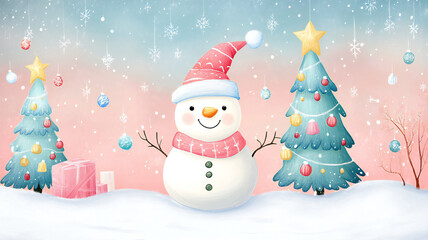 snowman and christmas tree
