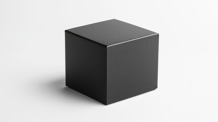Fototapeta premium A small matte black cube box, standing upright on a bright white background