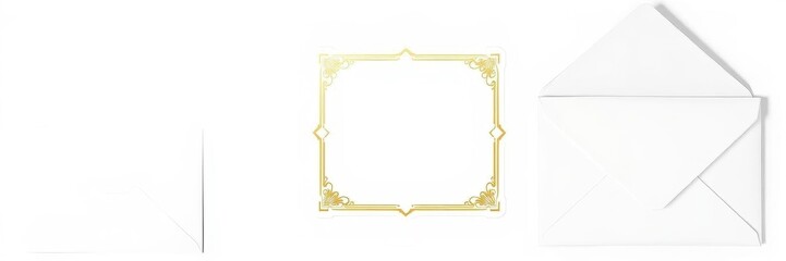 Classic elegant event invitation set with folded envelope and sticker layout in white and gold color scheme, invitation, formal, design