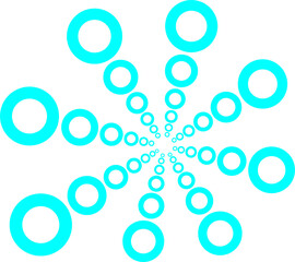 Cyan-colored spiral of circles in decreasing sizes, creating a dynamic, radial effect, suitable for tech-inspired or abstract designs.