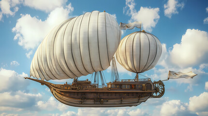 Obraz premium Generated image. Steampunk Airship Voyage. Illustration