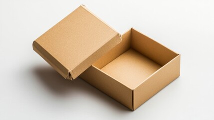 A square cardboard box with soft matte texture and a partially open lid, centered on a white background 